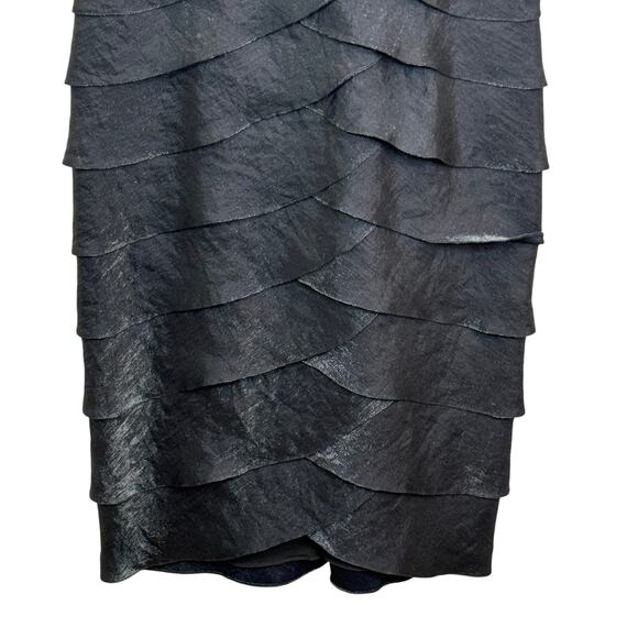 Adrianna Papell Size 8 Silver Gray Metallic Tiered Shuttered Ruffle Dress - Picture 4 of 7